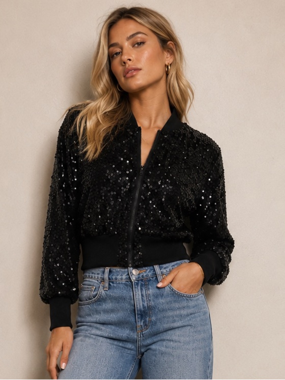 Kookai Sequin Bomber Jacket